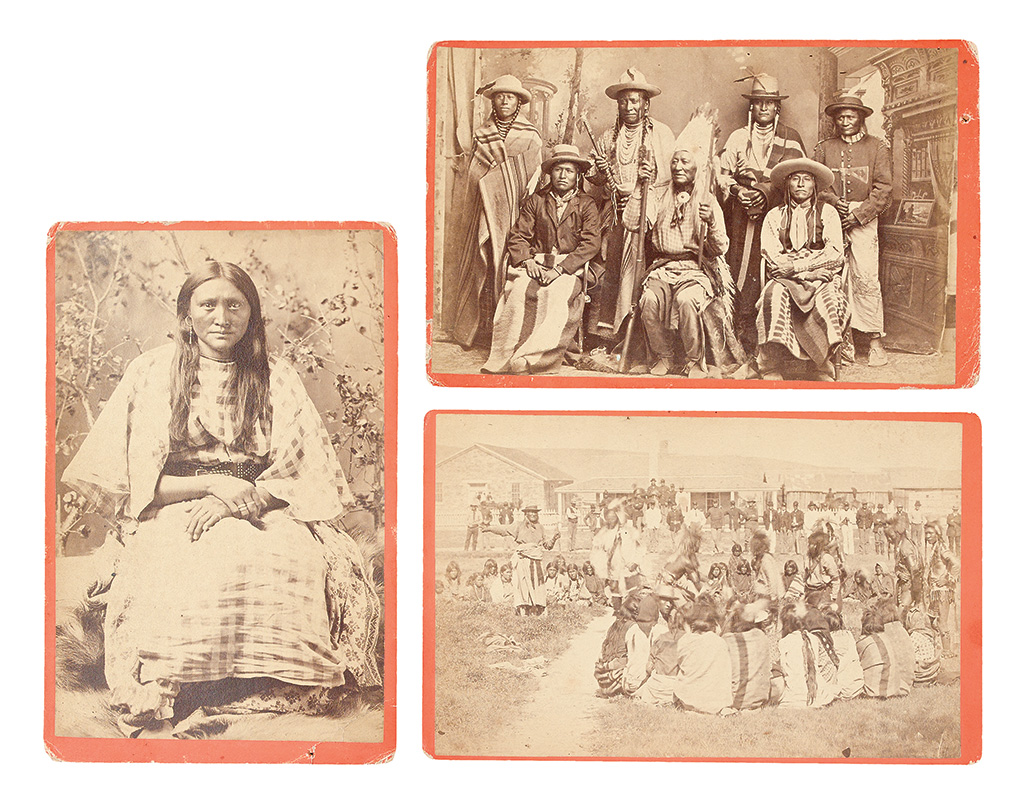 (AMERICAN INDIANS--PHOTOGRAPHS.) Baker & Johnston; photographers. Group of 3 cabinet card portraits of Shoshone subjects.